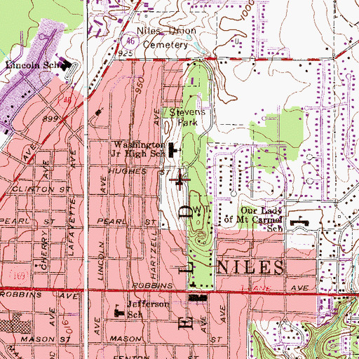 Topographic Map of First United Methodist Church of Niles, OH