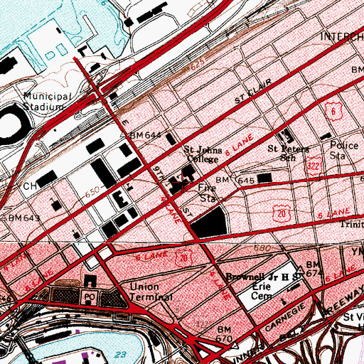Topographic Map of Saint Johns Cathedral, OH