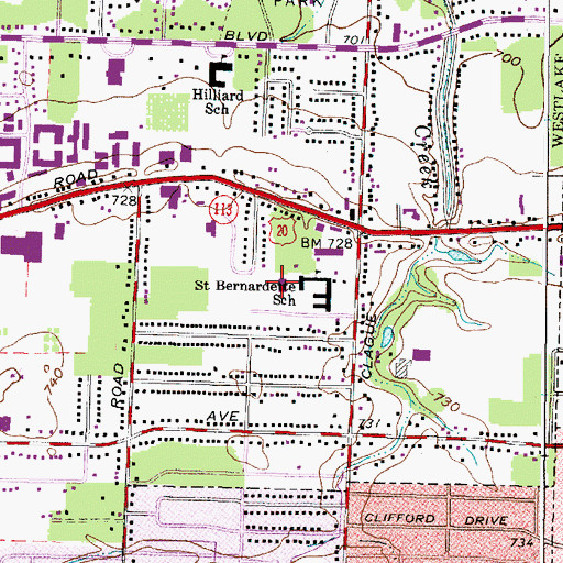 Topographic Map of Saint Bernardettes Catholic Church, OH