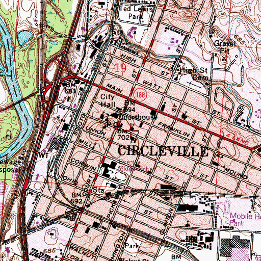 Topographic Map of First Presbyterian Church, OH