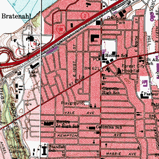 Topographic Map of Glenville Evangelical and Reformed Church (historical), OH