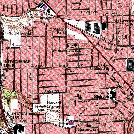 Topographic Map of Slavic Village, OH