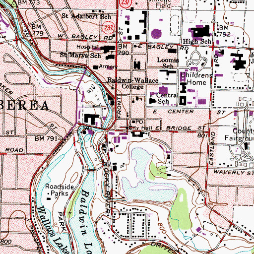 Topographic Map of Berea City Hall, OH