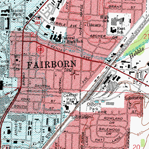 Topographic Map of Fairborn, OH