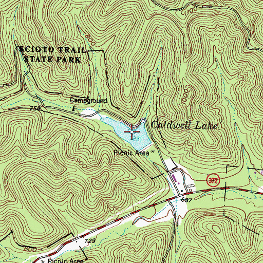 Topographic Map of Caldwell Lake, OH