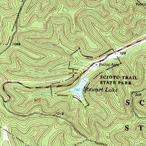 Topographic Map of Stewart Lake Dam, OH