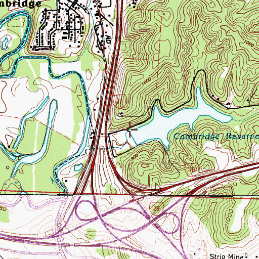 Topographic Map of Cambridge City Reservoir Dam, OH