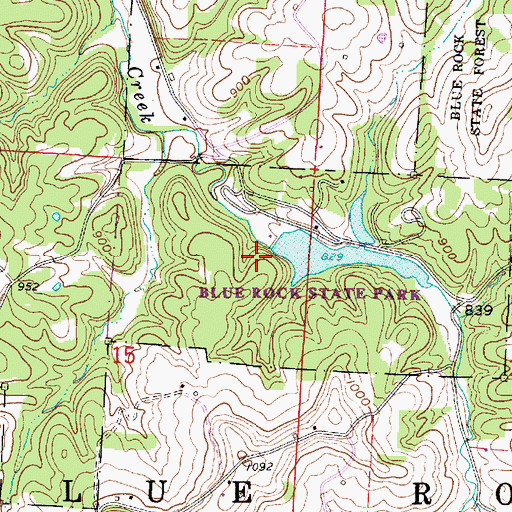 Topographic Map of Blue Rock Lake Dam, OH