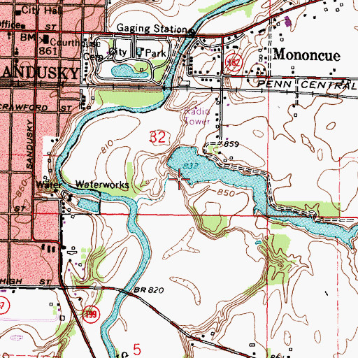 Topographic Map of Upper Sandusky Reservoir Dam, OH