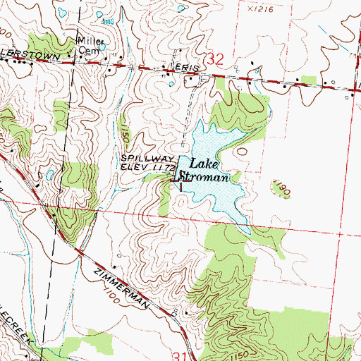 Topographic Map of Stroman Lake Dam, OH