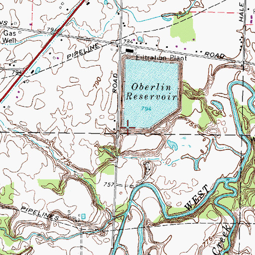Topographic Map of Oberlin Upground Reservoir Dam, OH