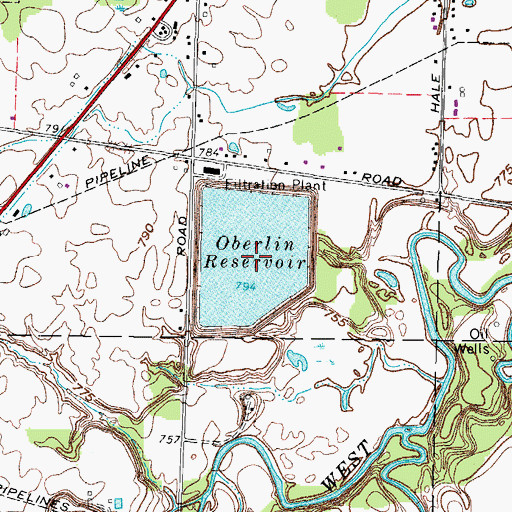 Topographic Map of Oberlin Reservoir, OH