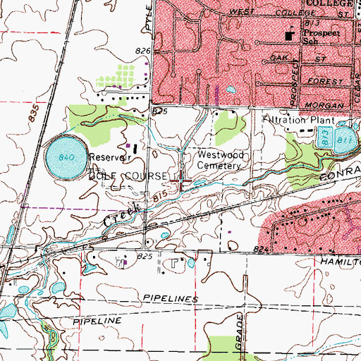 Topographic Map of Oberlin Reservoir Dam, OH