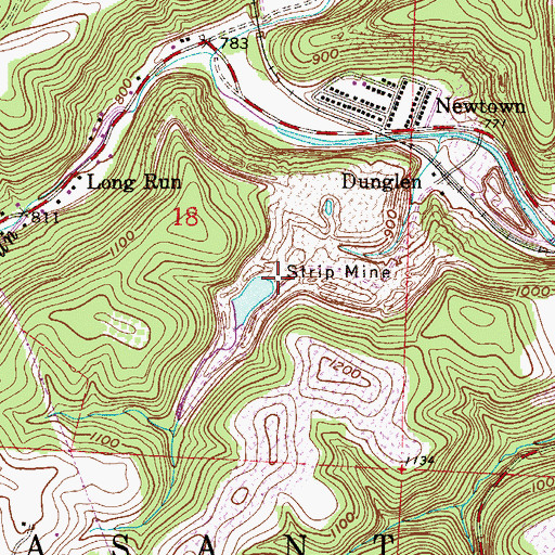 Topographic Map of Dunglen Mine Impoundment Dam, OH