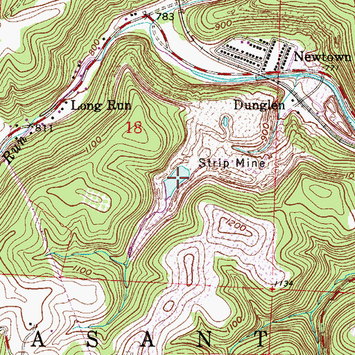 Topographic Map of Dunglen Mine Impoundment, OH