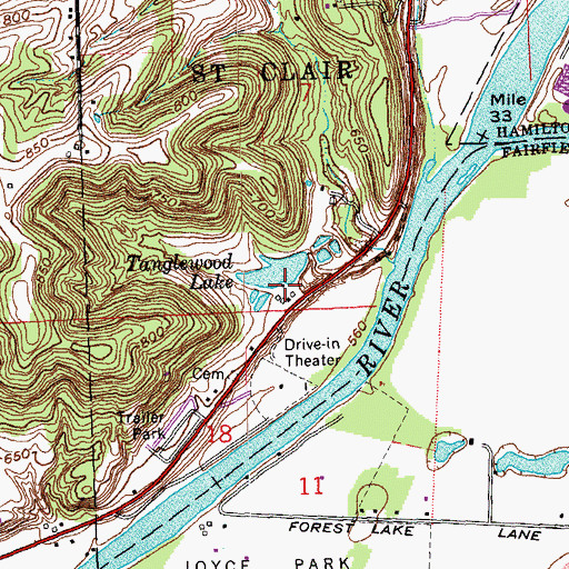 Topographic Map of Tanglewood Lake Dam, OH