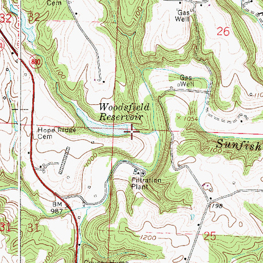 Topographic Map of Lower Woodsfield Reservoir Dam, OH
