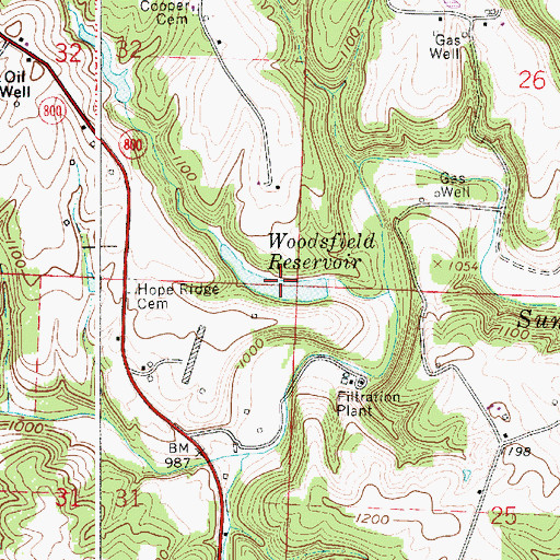 Topographic Map of Lower Woodsfield Reservoir, OH