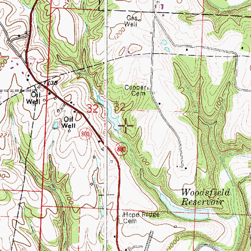 Topographic Map of Upper Woodsfield Reservoir Dam, OH