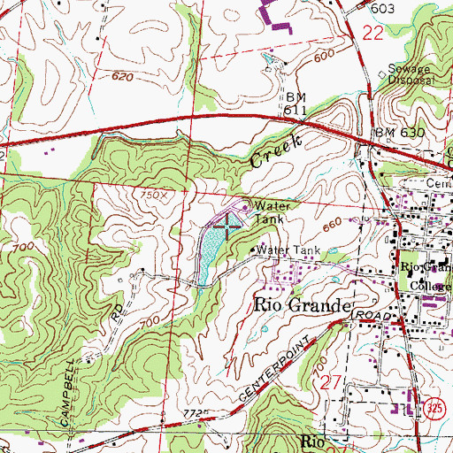 Topographic Map of Rio Grande Reservoir Dam, OH