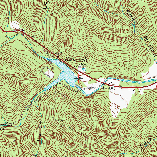 Topographic Map of Roosevelt Lake Dam, OH