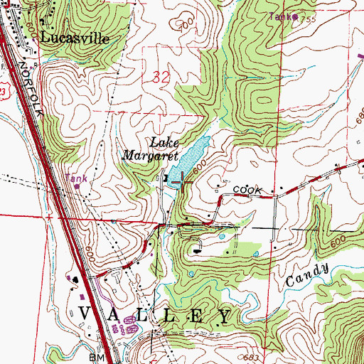 Topographic Map of Lake Margaret Dam, OH