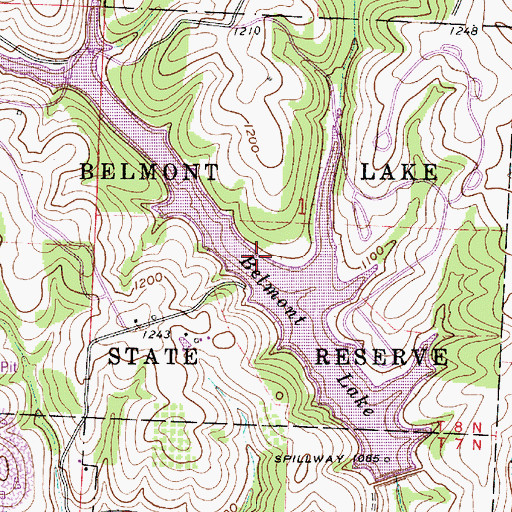 Topographic Map of Belmont Lake, OH