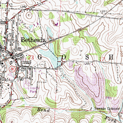 Topographic Map of Bethesda Reservoir Dam, OH