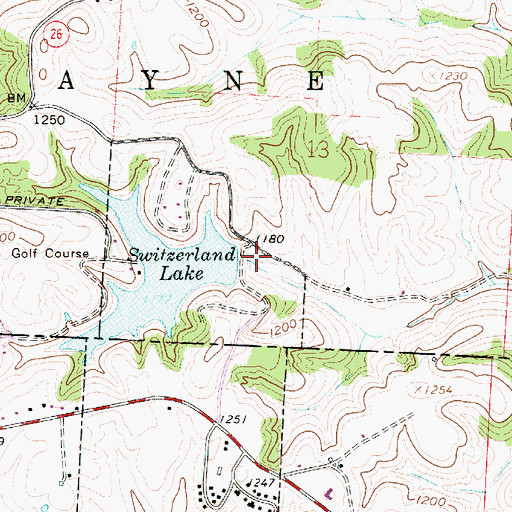 Topographic Map of Switzerland Lake Dam, OH