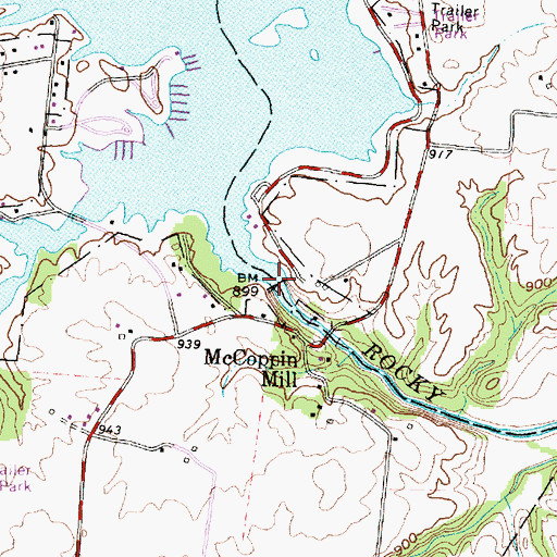 Topographic Map of Rocky Fork Lake Dam, OH