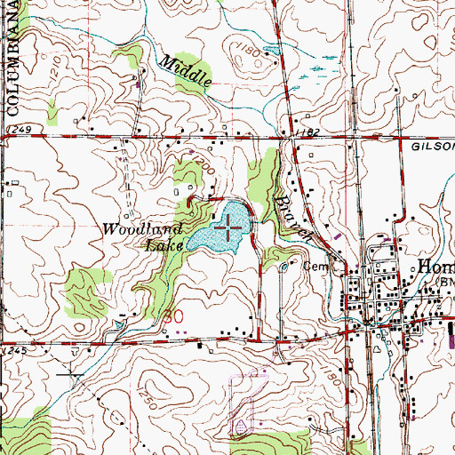Topographic Map of Woodland Lake, OH
