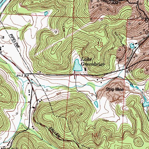 Topographic Map of Lake Greenbriar Dam, OH
