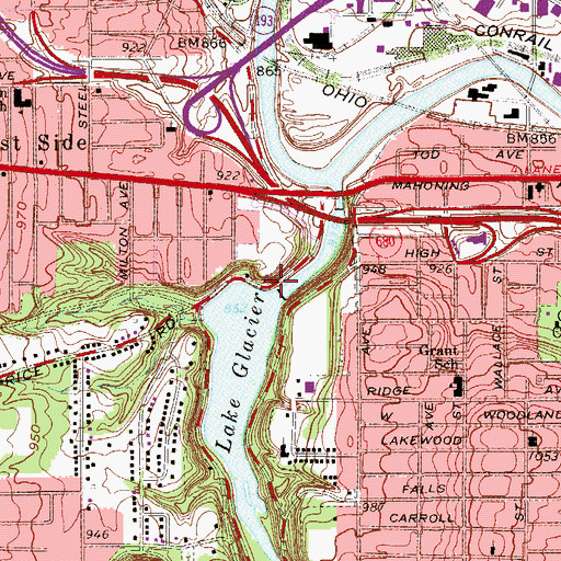 Topographic Map of Lake Glacier Dam, OH