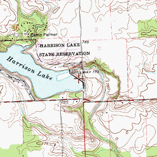 Topographic Map of Harrison Lake Dam, OH