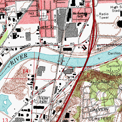 Topographic Map of Tait Station Dam, OH