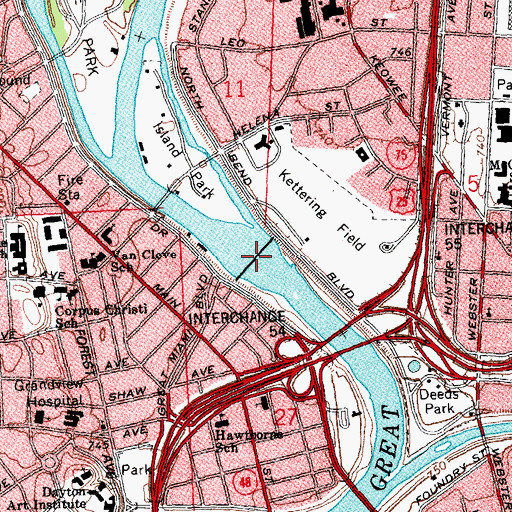 Topographic Map of Island Park Dam, OH