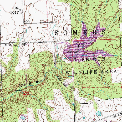 Topographic Map of Rush Run Lake Dam, OH