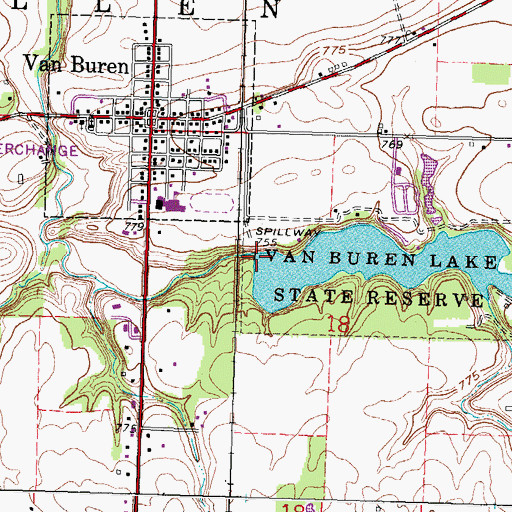 Topographic Map of Van Buren Lake Dam, OH