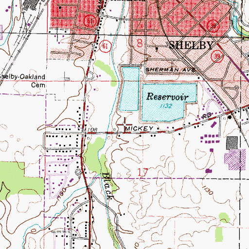 Topographic Map of Shelby Upground Reservoir Number One Dam, OH