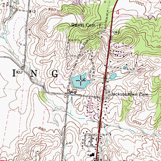Topographic Map of Dawes Arboretum Pond, OH