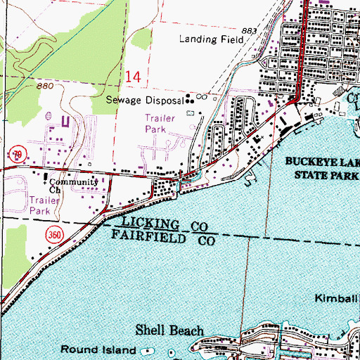 Topographic Map of Buckeye Lake Dam, OH