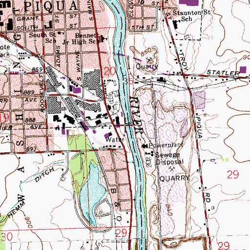 Topographic Map of Piqua Low Head Reservoir, OH