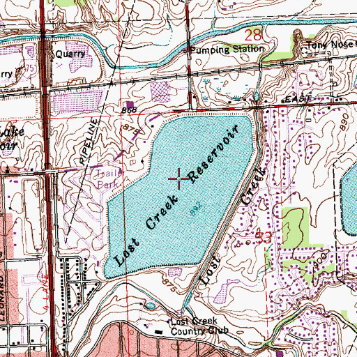 Topographic Map of Lost Creek Upground Reservoir Dam, OH