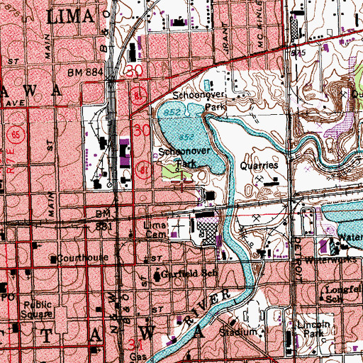 Topographic Map of Schoonover Lake Dam, OH
