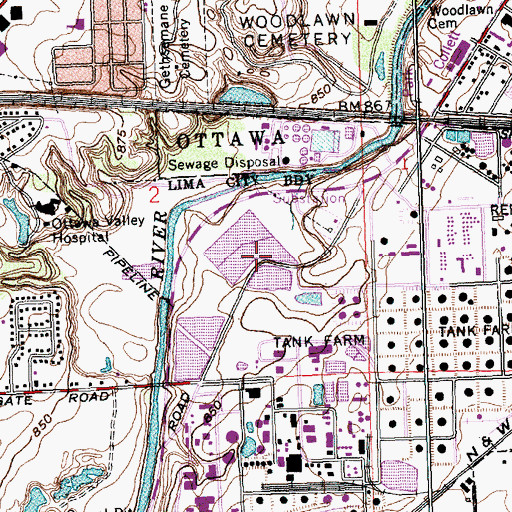 Topographic Map of Refinery Reservoir, OH
