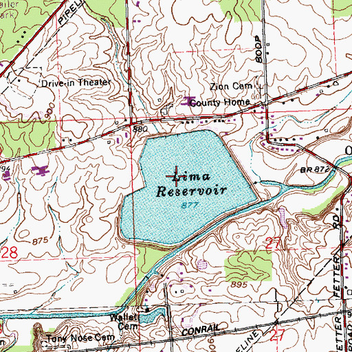 Topographic Map of Lima Upground Reservoir Dam, OH
