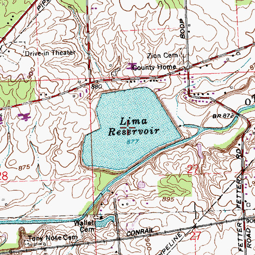 Topographic Map of Lima Reservoir, OH