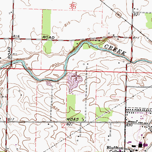 Topographic Map of Bluffton College Lake Dam, OH