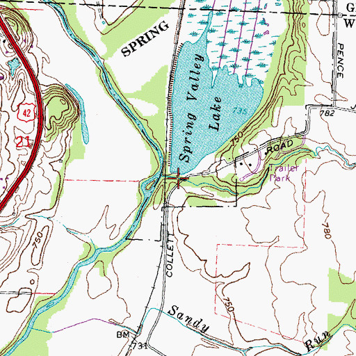 Topographic Map of Spring Valley Lake Dam, OH