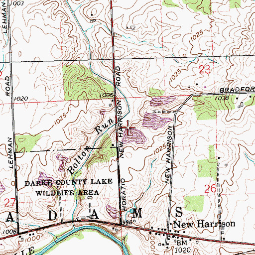 Topographic Map of Darke Company Lake Wildlife Area Pond Five Dam, OH